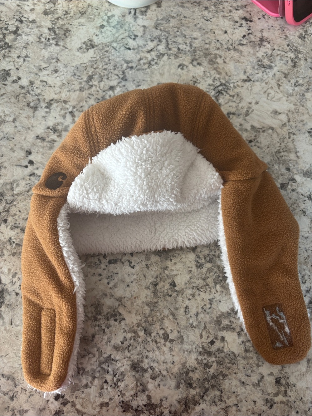Carhartt Kids Brown Fleece Hat with White Sherpa Lining